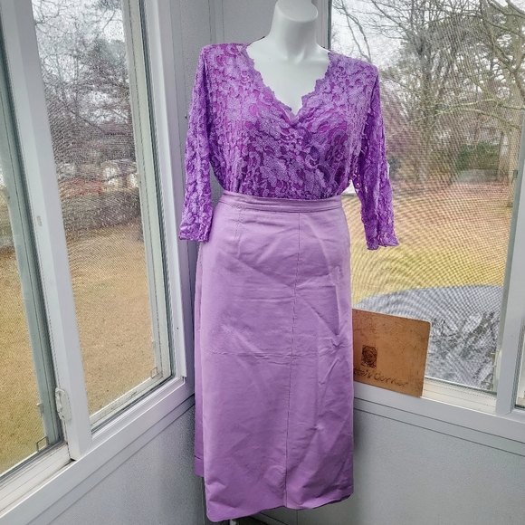 Roaman’s Leather Lilac Eyelet Blazer & Box Pleated Maxi Skirt Suit Suit Size 24W - Picture 14 of 14